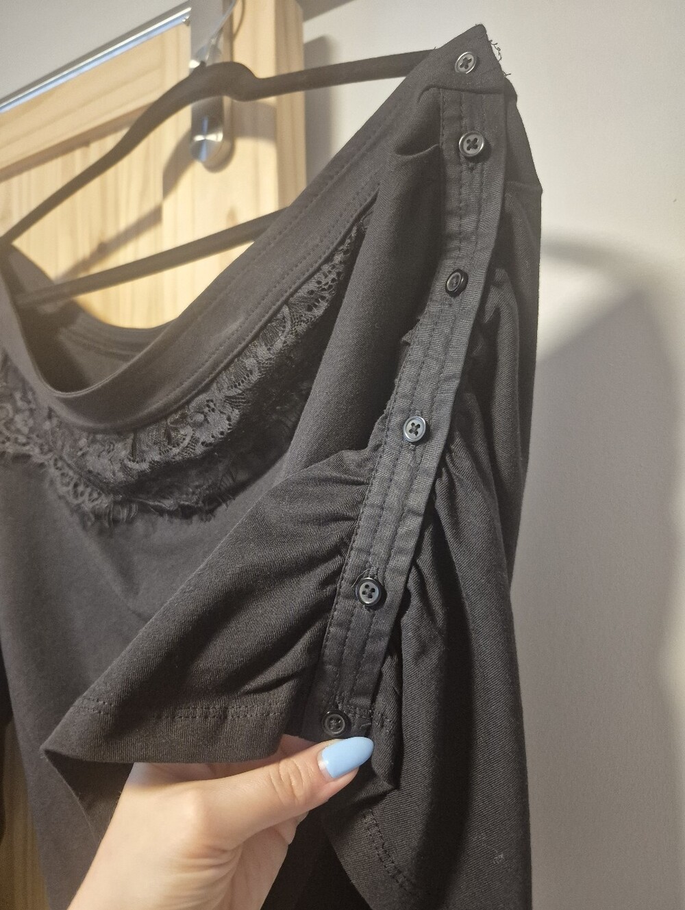 NWT By Anthropologie One-Shoulder Puff Sleeve Black Top - Picture 11 of 16